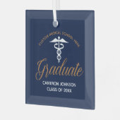 Navy Blue Gold Medische School Afstuderen Gift Glas Ornament (Voorkant links)