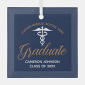 Navy Blue Gold Medische School Afstuderen Gift Glas Ornament (Voorkant)