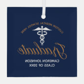 Navy Blue Gold Medische School Afstuderen Gift Glas Ornament (Achterkant)