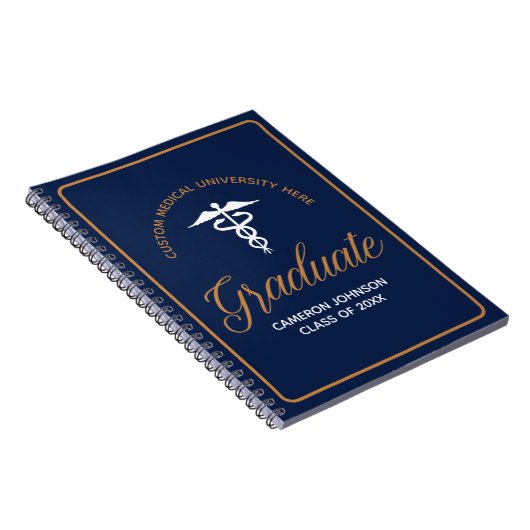 Navy Blue Gold Medische School Afstuderen Keepsake Notitieboek (Rechterzijde)