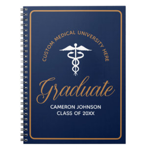 Navy Blue Gold Medische School Afstuderen Keepsake Notitieboek