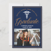 Navy Blue Gold Medische School Foto Afstuderen Aankondiging (Voorkant)