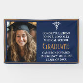 Navy Blue Gold Medische School Foto Afstuderen Spandoek (Horizontaal)