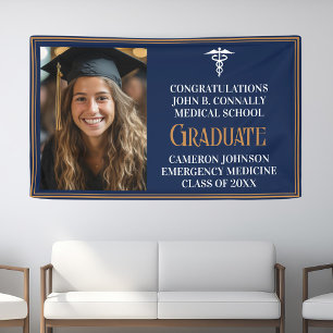 Navy Blue Gold Medische School Foto Afstuderen Spandoek