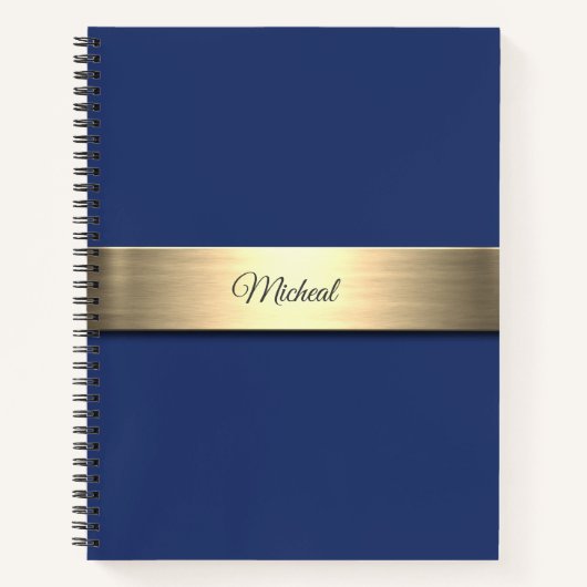 Navy Blue Gold Metal Monogram Notitieboek (Voorkant)
