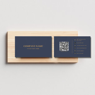 Navy Blue Gold Minimalist Social Media QR Code Visitekaartje