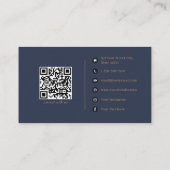 Navy Blue Gold Minimalist Social Media QR Code Visitekaartje (Achterkant)