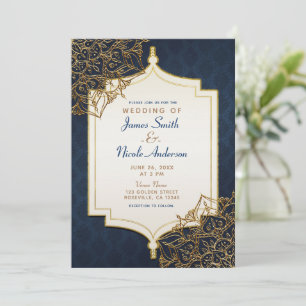 Navy Blue & Gold Moroccan Arabian Night Wedding Kaart