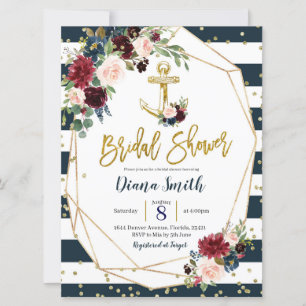 Navy Blue & Gold Nautical Bridal Shower Kaart