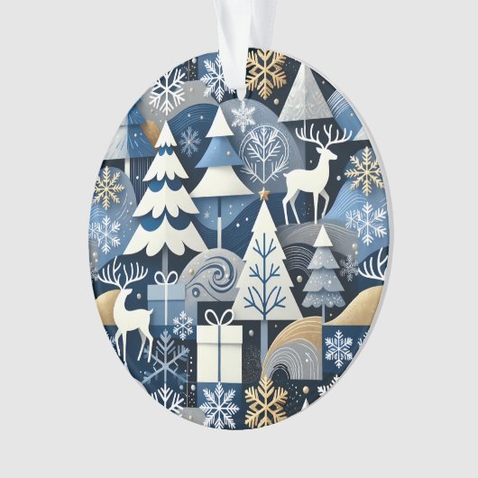 Navy Blue Gold Nordic Christmas Forest Pattern (devant)
