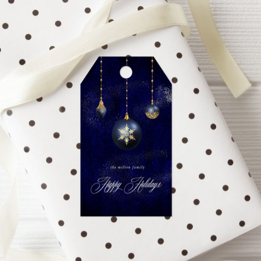 Navy Blue Gold Ornament Vakantie Cadeaulabel
