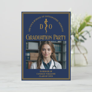 Navy Blue Gold Osteopathic School Afstudeerfeest Kaart