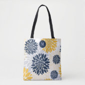 Navy Blue Gold Oversize Floral Monogram Draagtas (Voorkant)