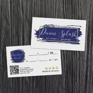 Navy Blue & Gold Paint Stroke Client Afspraak Visitekaartje