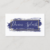 Navy Blue & Gold Paint Stroke Client Afspraak Visitekaartje (Voorkant)