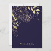 Navy Blue & Gold Peony Modern Floral Wedding Kaart (Achterkant)