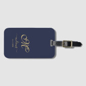 Navy Blue Gold Personalized Signature Bagagelabel (Voorkant (horizontaal))