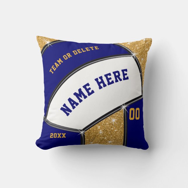 Navy Blue, Gold Personalized Volleyball Pillow Kussen (Voorkant)
