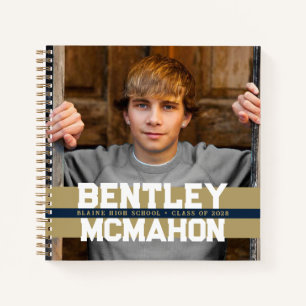 Navy Blue & Gold Photo Afstuderen Guestbook Notitieboek