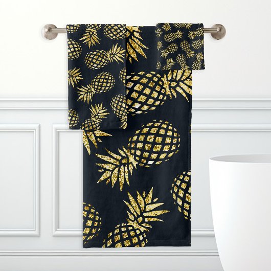Navy Blue Gold Pineapple Pattern Bad Handdoek