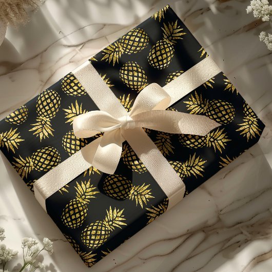 Navy Blue Gold Pineapple Pattern Cadeaupapier