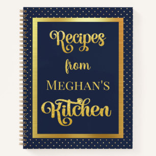 Navy Blue Gold Polka Dot Glitter Recipe Notitieboe Notitieboek