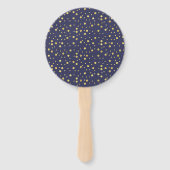 Navy Blue Gold Polka Dots Hand Fan Handwaaier (Achterkant)