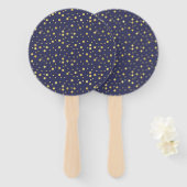Navy Blue Gold Polka Dots Hand Fan Handwaaier (Voorkant en achterkant)