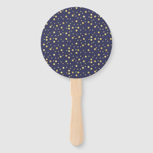 Navy Blue Gold Polka Dots Hand Fan Handwaaier (Voorkant)