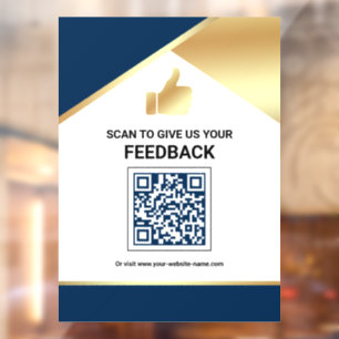 Navy Blue Gold QR-code Klantfeedback Beoordeling Raamsticker
