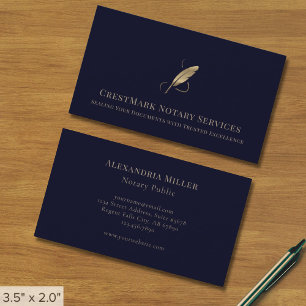 Navy Blue Gold Quill Logo Visitekaartje