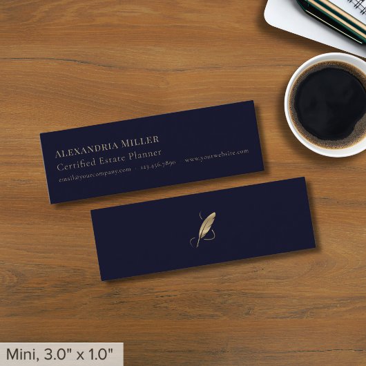 Navy Blue Gold Quill Mini Visitekaartje