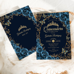 Navy Blue Gold Quinceanera Kaart
