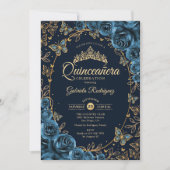 Navy Blue Gold Quinceanera Kaart (Voorkant)