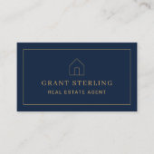 Navy Blue Gold Real Estate Agent Photo Visitekaartje (Voorkant)