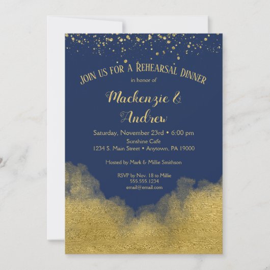 Navy Blue Gold repesial Dinner Invitation Kaart (Voorkant)