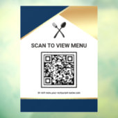 Navy Blue Gold Restaurant Digitale QR Code Menu Raamsticker (Vel 3)