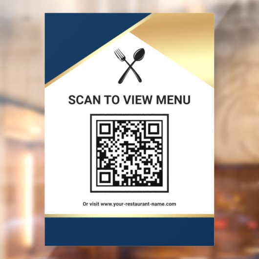 Navy Blue Gold Restaurant Digitale QR Code Menu Raamsticker (Vel 2)