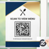 Navy Blue Gold Restaurant Digitale QR Code Menu Raamsticker (Huis)