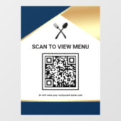 Navy Blue Gold Restaurant Digitale QR Code Menu Raamsticker (Vel)