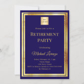 Navy blue gold retirement party business logo kaart (Voorkant)