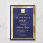 Navy blue gold retirement party business logo kaart (Voorkant)