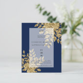 Navy Blue Gold Roos Metallic Wedding Invitations (Staand voorkant)