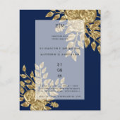 Navy Blue Gold Roos Metallic Wedding Invitations (Voorkant)
