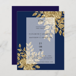 Navy Blue Gold Roos Metallic Wedding Invitations