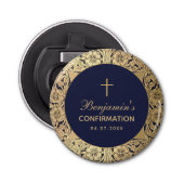 Navy Blue  Gold Rozen Boy Bevestiging Button Flesopener (Voorkant)
