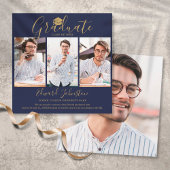 Navy Blue Gold Script Afstuderen 4 foto-Afstuderen Aankondiging