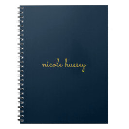 Navy Blue Gold Script  | Stylish Monogram Modern Notitieboek