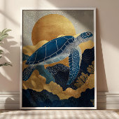 Navy Blue& Gold Sea Turtle Kintsugi Underwater Poster