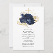 Navy Blue & Gold Shabby Rozen Baptisme Kaart (Voorkant)